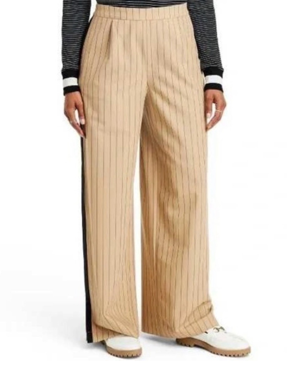La Ligne x Target Wide-Leg Pinstripe Track-Stripe Pants - Beige | XS